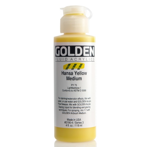 Golden, Fluid Acrylic, Paint, 4oz, Hansa Yellow Medium